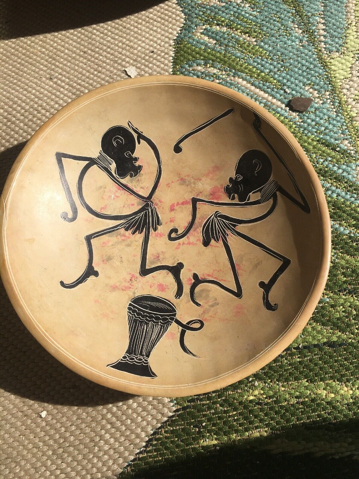 Zulu African Dancers Embossed Sandstone  Bowl