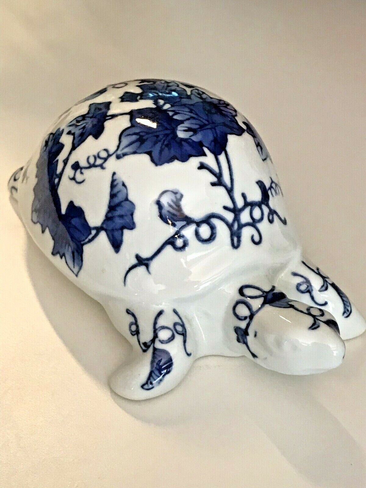 Turtle Figurine Blue Ivy & White Handcrafted for Silvestri