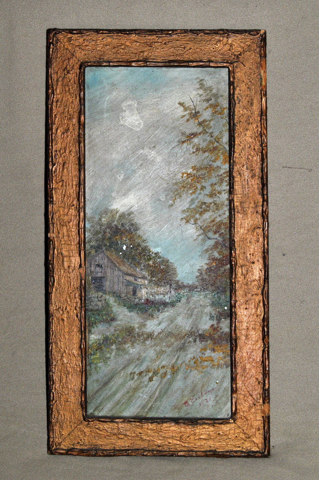 Antique D? ERIKSEN Charming Small Oil Painting On Tin c 1931 Signed Framed 