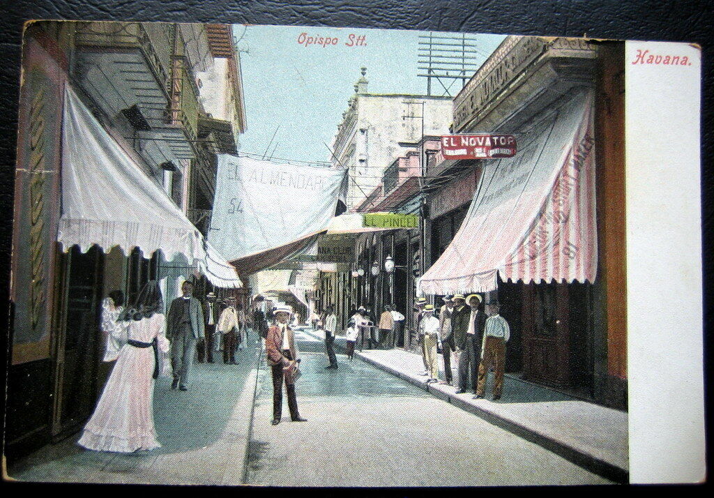 CUBA  OPISPO ST  HAVANA 1900s BUSY STREET STORES- SHOPS EL NOVATOR - SHIRT MAKER