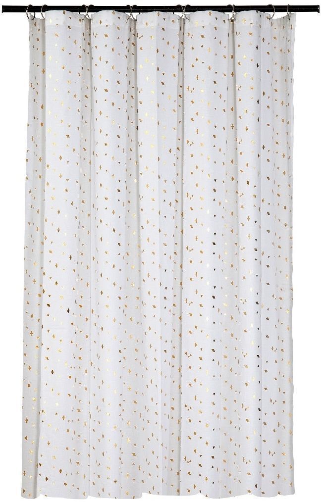 Room Essentials Diamond Shower Curtain - METALLIC Gold -  WHITE FABRIC NEW