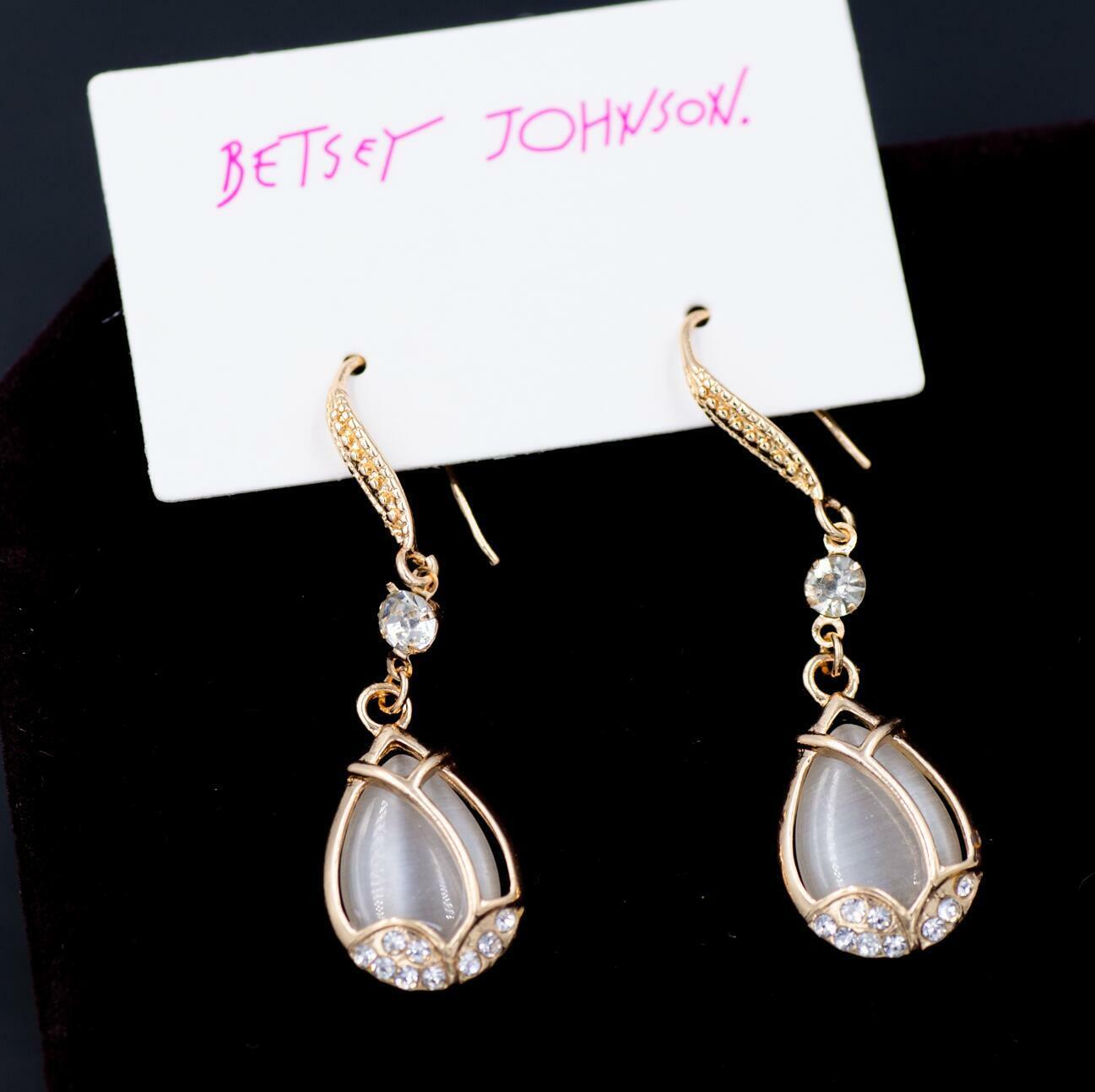 New Betsey Johnson rare Alloy Rhinestone Gold flowers drop Earring Fashion Jewel