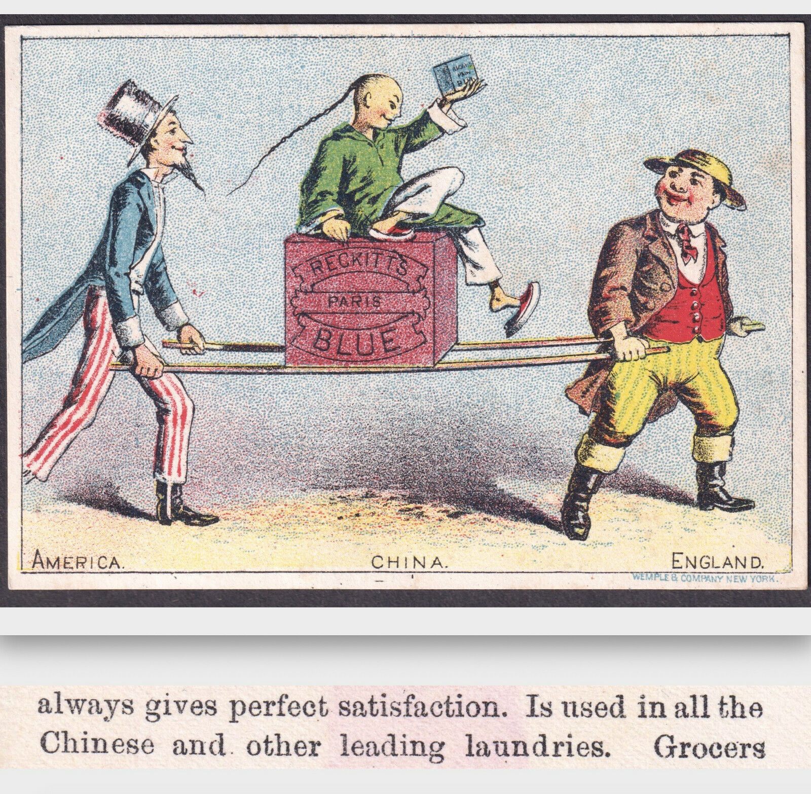 Uncle Sam Chinese Laundry Reckitts Paris Blue John Bull Advertising Trade Card