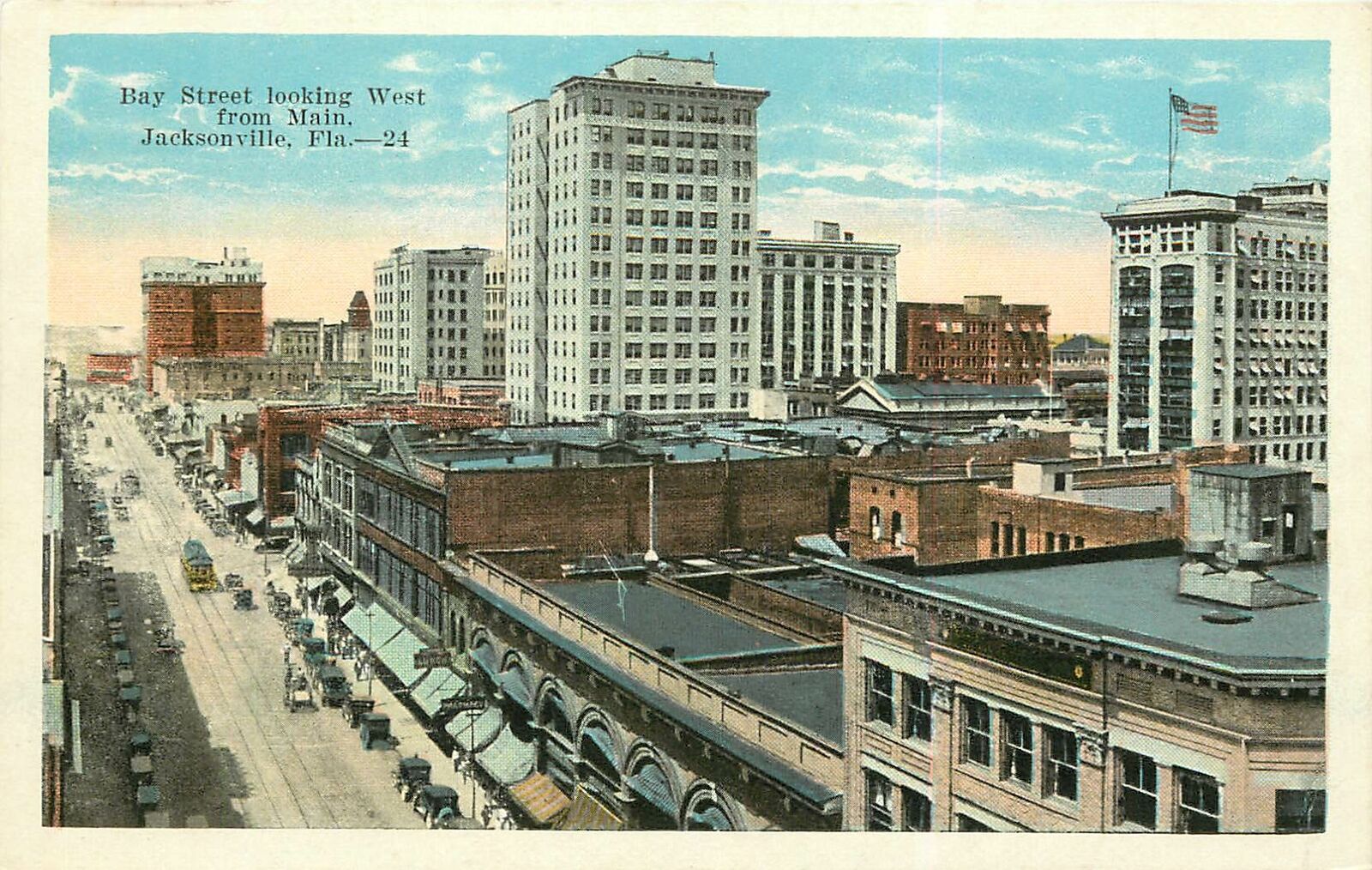 Florida, FL, Jacksonville, Bay Street looking West 1920\'s Postcard