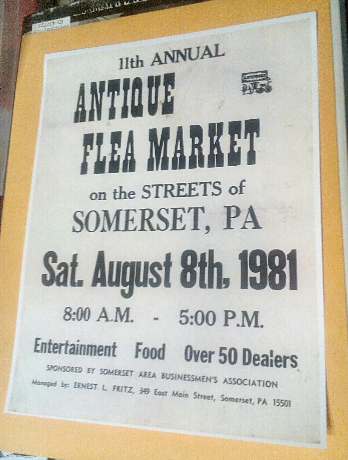 1981 Streets Of Somerset PA. Antique Flea Market 11th Annual RARE Poster