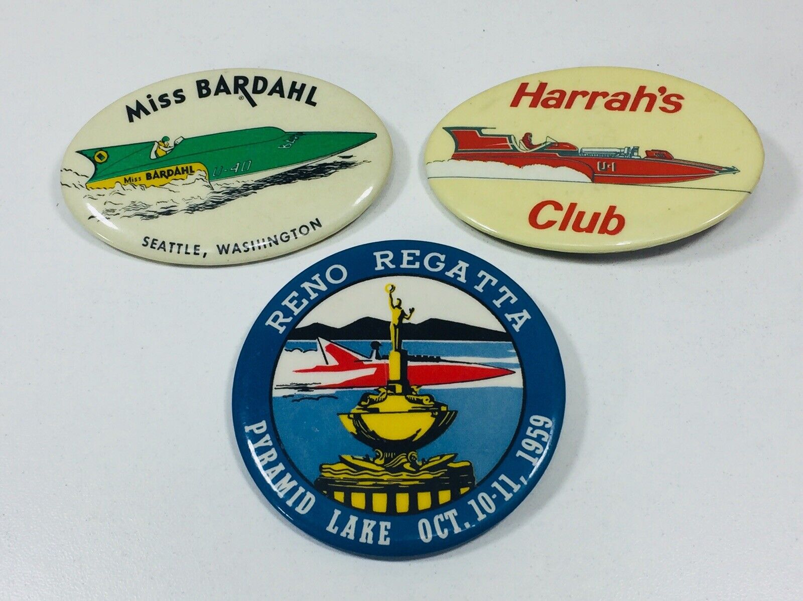 Rare Early Unlimited  Hydroplane Pin Set ca 1950’s Reno Regatta Harrah’s Club