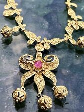 Crown Jewels- Antique 18k Etruscan Pink Cabochon Necklace- Royal Queen Frederica picture
