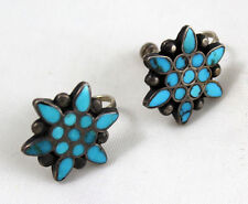 Zuni att Frank Dishta V. Old Channel Inlay ScrewBack Earrings Natural Turquoise picture