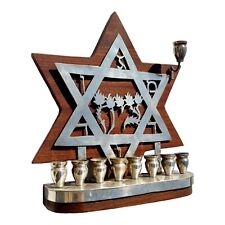 Vintage Sterling Silver & Wood Zion Menorah Star Of David Jewish Judaica Hanouka picture