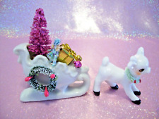 🎁i💗* EX Vtg Napco Christmas Miniature PINK TREE SLEIGH ~ DOLL ~ REINDEER ⭐VHTF picture