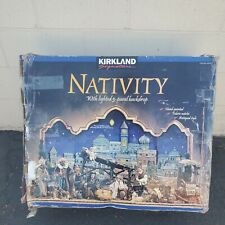 KIRKLAND NATIVITY 20pc lighted 3 PANEL BACKDROP HAND PAINTED Fabric Mache 662120 picture
