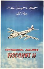 Original Vintage Poster CONTINENTAL AIRLINES VISCOUNT II Airline Travel LINEN picture