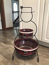 Longaberger Wrought Iron Snowman Stand w 2 Santa Belly Baskets Liners Protectors picture