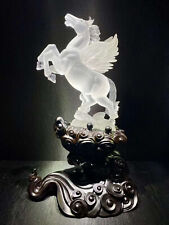 7.27lb Rare Natural White Crystal Quartz Hand Carved Angel horse Gem Decor+Stand picture