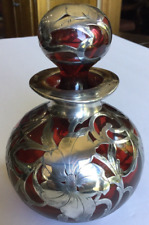 RARE Exquisite Antq Cranberry DEPOSIT Sterling Silver Overlay Perfume Bottle 6