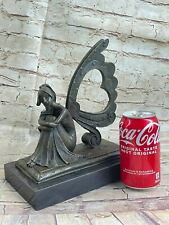 Nymph Fairy Chistmas Angel Bookend Bronze Marble Statue Sculpture Gift picture
