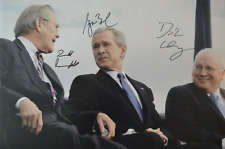 George W. Bush, Dick Cheney, Donald Rumsfeld Signed 12x18 Photo JSA LOA #Y81492 picture