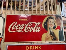 Vintage RARE Size Coca-Cola Metal Sign 1930's GAS OIL SODA COLA 67 1/2” X 32” picture