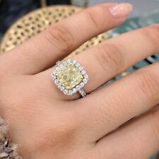 Valentine Gift.. 4.05 Ct Fancy Yellow Cushion Cut Diamond Halo Engagement Ring picture