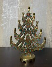 Vintage 1965 Terra Sancta Creation Menorah Solid Brass Christmas Candle Tree picture