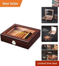 Handmade Cigar Humidor with Rich Walnut Finish, Glass Top - Holds 20-25 Cigars picture