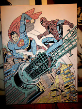 SUPERMAN VS SPIDER-MAN HUGE 30'' X 40'' POP ART PAINTING ON CANVAS picture