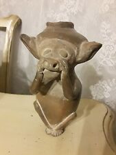 Ancient Artifact Creepy Gremlin Bat Gargoyle Alien? Pot Cup Clay Ceramic Relic picture