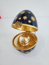  FABERGE LIMITED EDITION Navy Blue Gold Starburst EGG w/ Silver Gold Globe 6