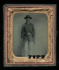 Mean Looking Civil War Soldier Armed Patriotic Photo Case 1/6 1860s Tintype picture