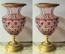 EXQUISITE PAIR OF RARE BEAUTIFUL EMPIRE RED CRYSTAL BACARRAT STYLE VASE URNS picture
