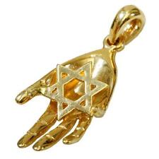 Hamsa Hand Star of David Pendant 14K Yellow Gold Jewish Jewelry Support Israel picture