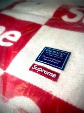 New Supreme Faribault Woolen Mill Checkerboard Wool Throw Red Logo Blanket FW21 picture