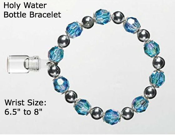 Catholic Holy Water Bracelet with Blue & Silver Acrylic Beads, w/ Holy Water