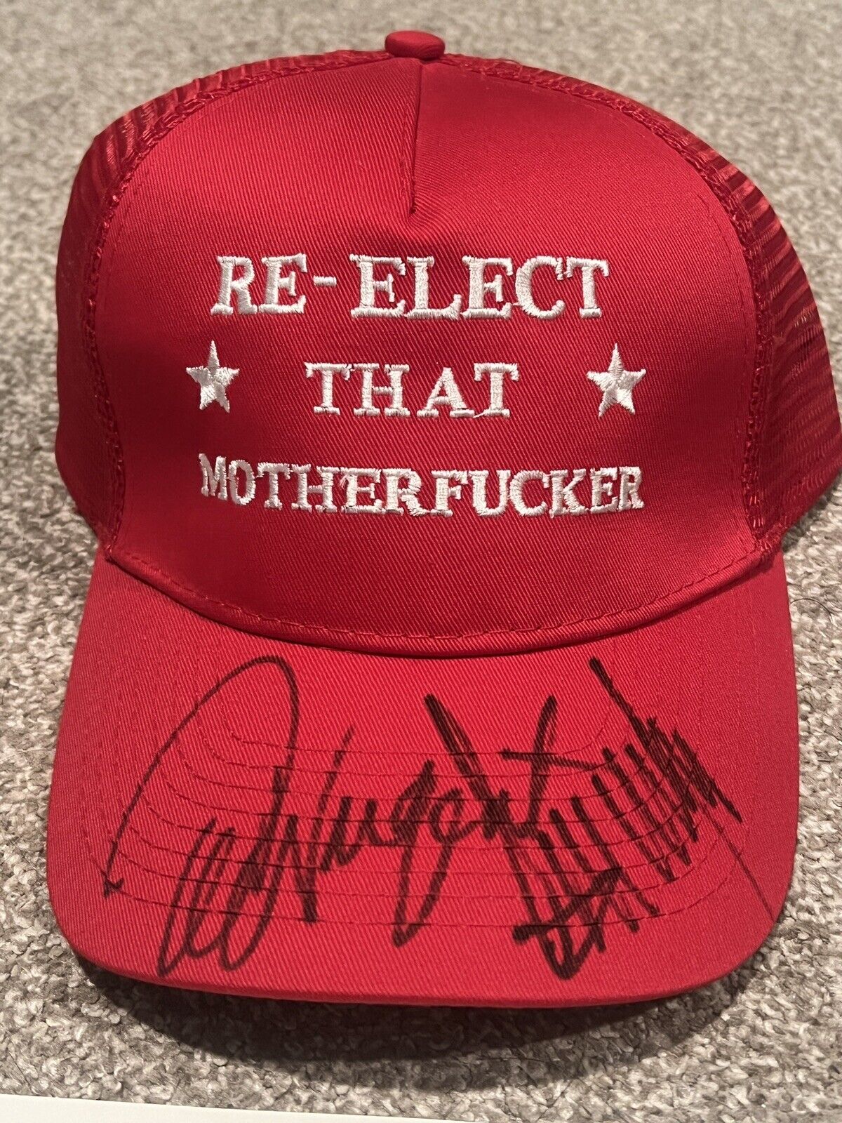 PRESIDENT DONALD TRUMP TED NUGENT SIGNED RE-ELECT THAT MOTHER HAT AUTO JSA COA