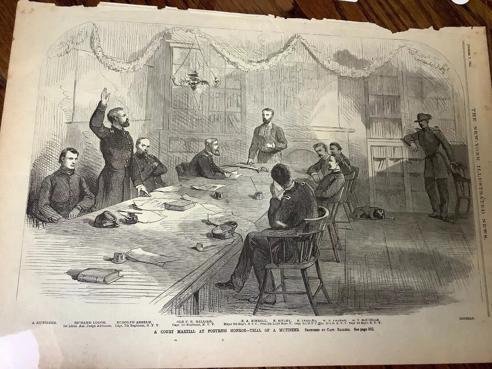 Antique 1861 Civil War Newspaper Page Court Martial Fort Monroe Illustration