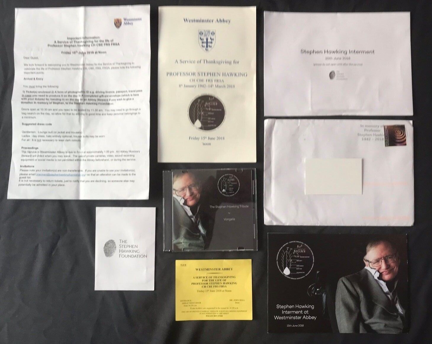 Stephen Hawking. Westminster Abbey Service of Thanksgiving 2018 Invite Interment