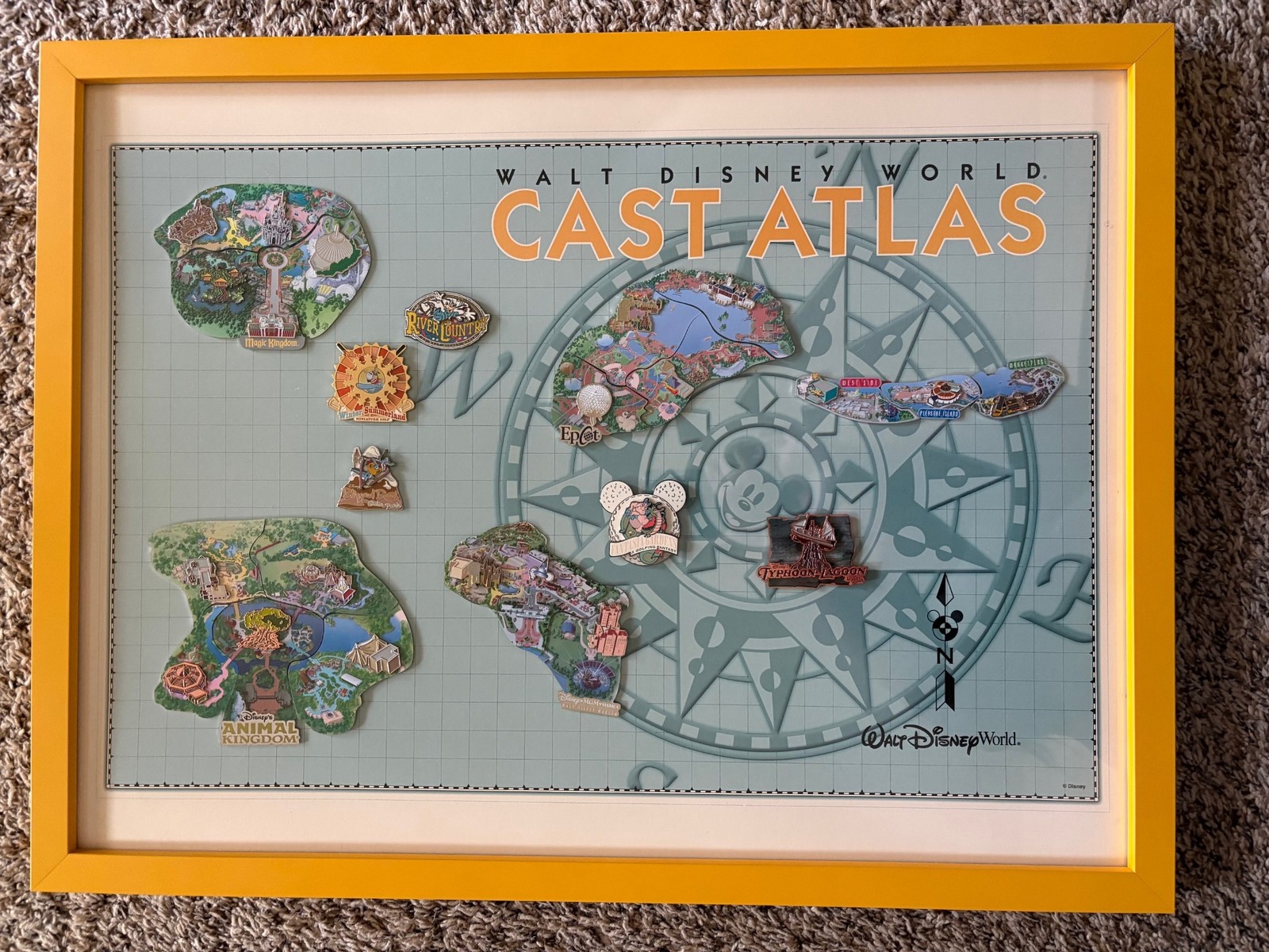 OLD RARE Cast Member Walt DISNEY World Framed ATLAS Map Pin Set MK AK MGM Epcot+ OLD RARE Cast Member Walt DISNEY World Framed ATLAS Map Pin Set MK AK MGM Epcot+