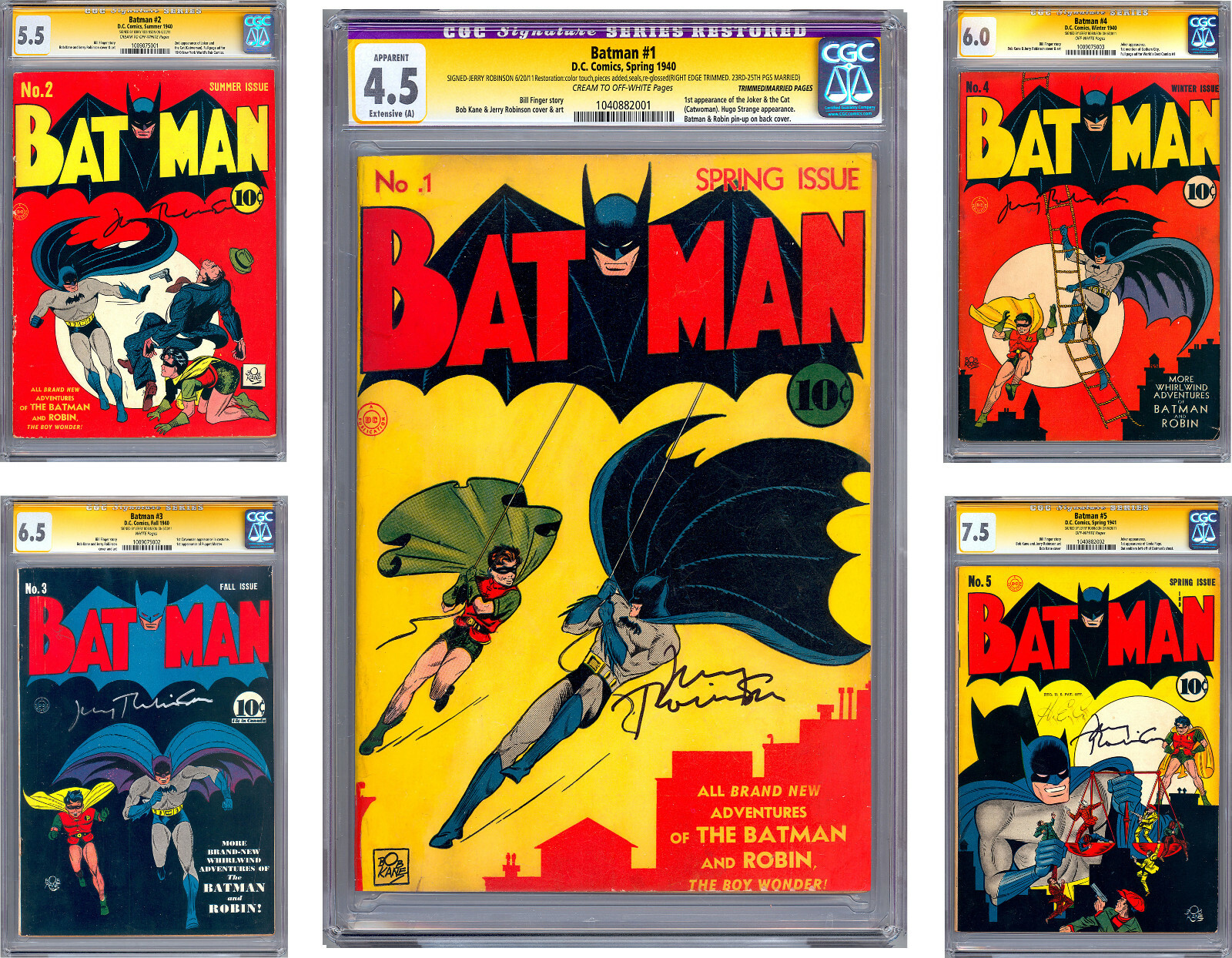 BATMAN #12345678910 CGC *ALL 10 ISSUES SIGNED* ORIG ARTIST JERRY ROBINSON 1940 BATMAN #12345678910 CGC *ALL 10 ISSUES SIGNED* ORIG ARTIST JERRY ROBINSON 1940