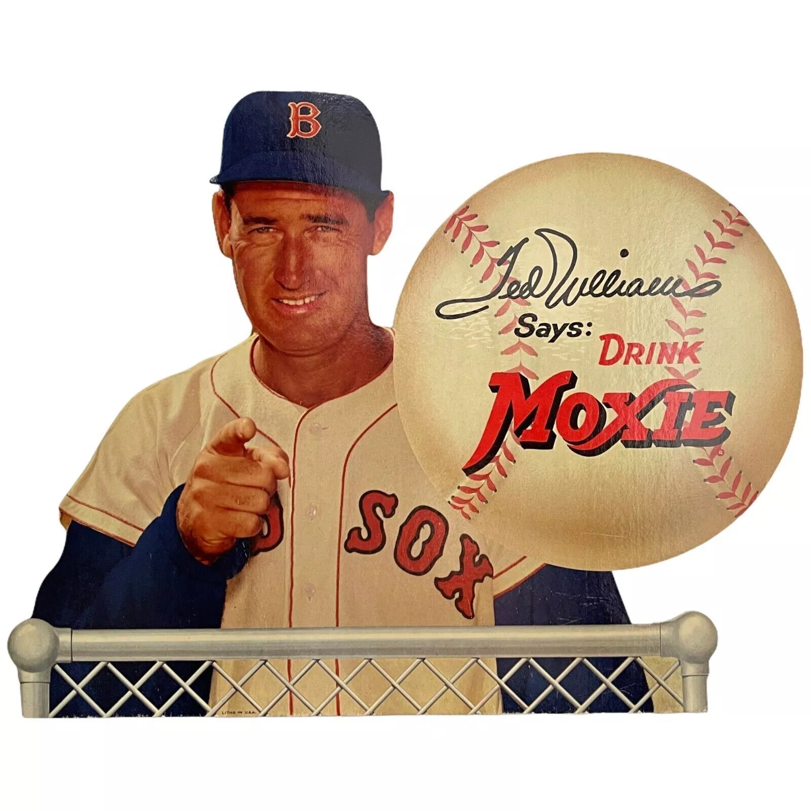 1950s Ted Williams Red Sox Moxie Soda Original Unused Cardboard Advertising Sign