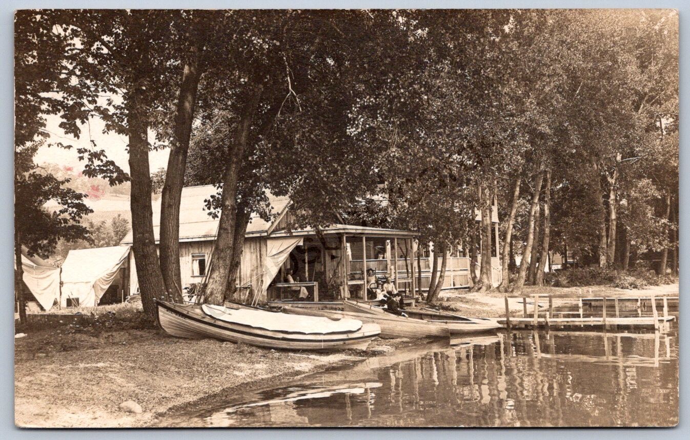 K32/ Valkenburg New York RPPC Postcard c1910 Lake Cottage Boat 1469