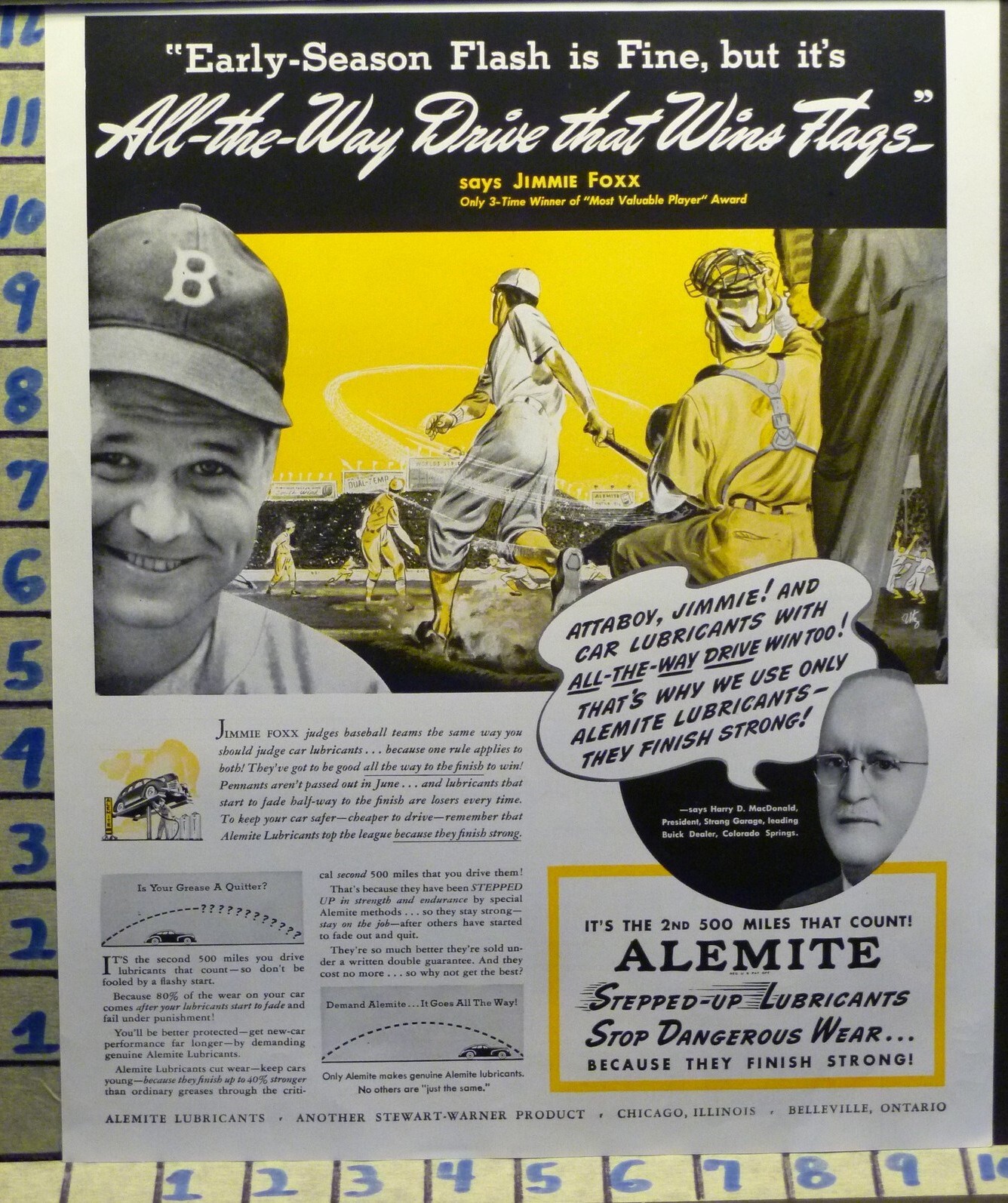 1941 ALEMITE LUBRICANT JIMMIE FOXX BASEBALL MVP GAME SPORT J48 1941 ALEMITE LUBRICANT JIMMIE FOXX BASEBALL MVP GAME SPORT J48