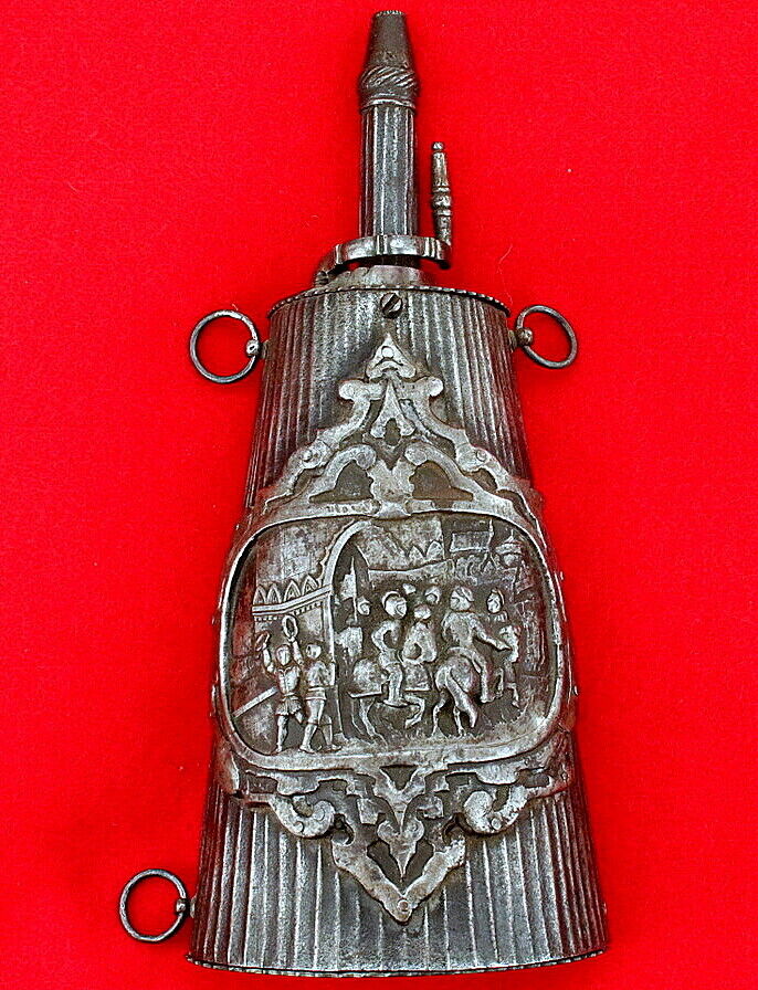 Impressive Large 16th-17th C. German or Italian Musketeer's Powder Flask (sword)