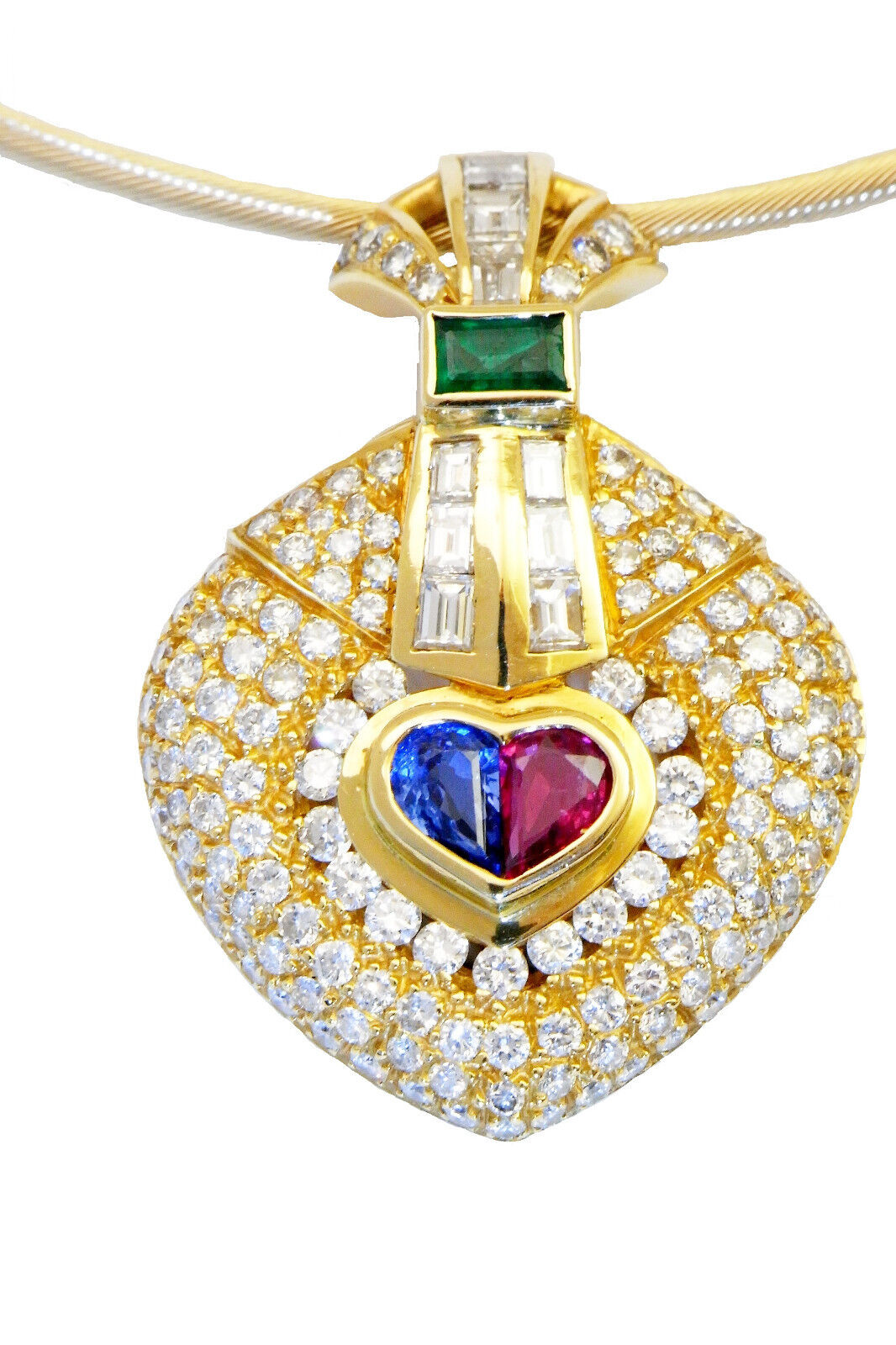 LUXURY VS Diamond Heart Ruby Emerald Sapphire Pendant Heirloom Valentine 1980s 