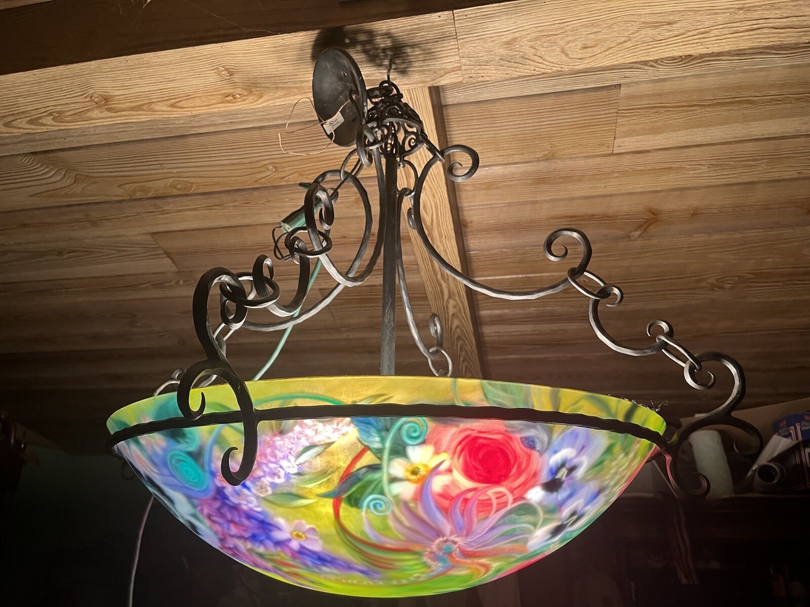 ULLA DARNI-REVERSE HAND PAINTED CHANDELIER-26” DIAMETER GLASS BOWL #1232 ULLA DARNI-REVERSE HAND PAINTED CHANDELIER-26” DIAMETER GLASS BOWL #1232