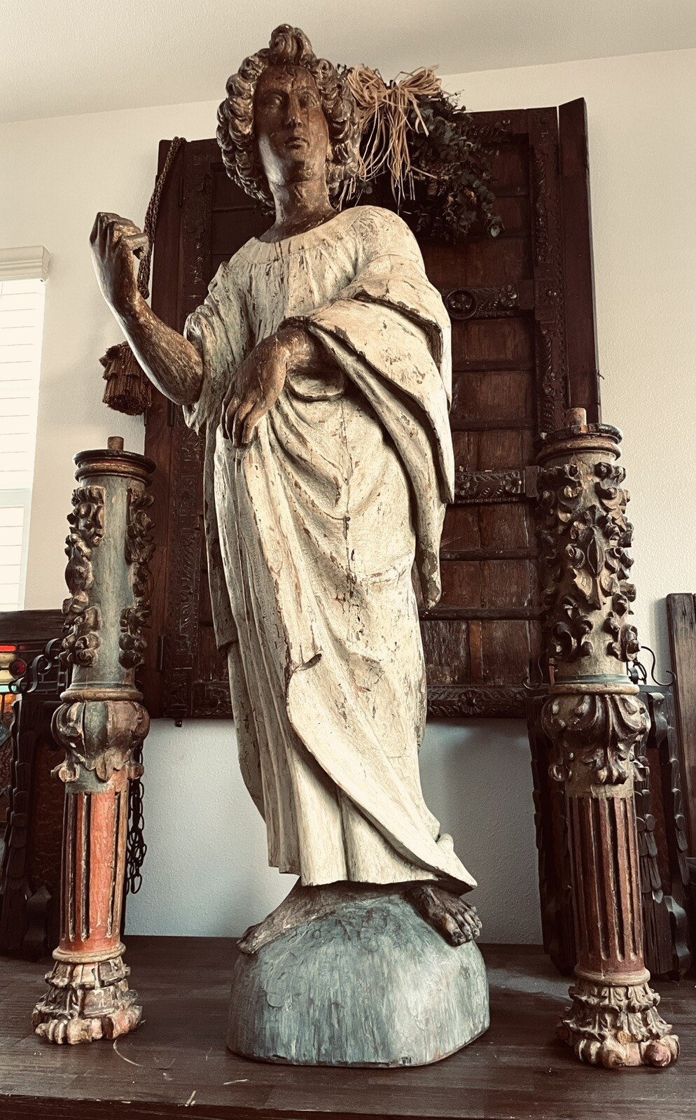 “RARE”ANTIQUE 1830’s LIFE SIZE CARVED WOOD SANTOS “ANNUNCIATION” SAINT GABRIEL “RARE”ANTIQUE 1830’s LIFE SIZE CARVED WOOD SANTOS “ANNUNCIATION” SAINT GABRIEL