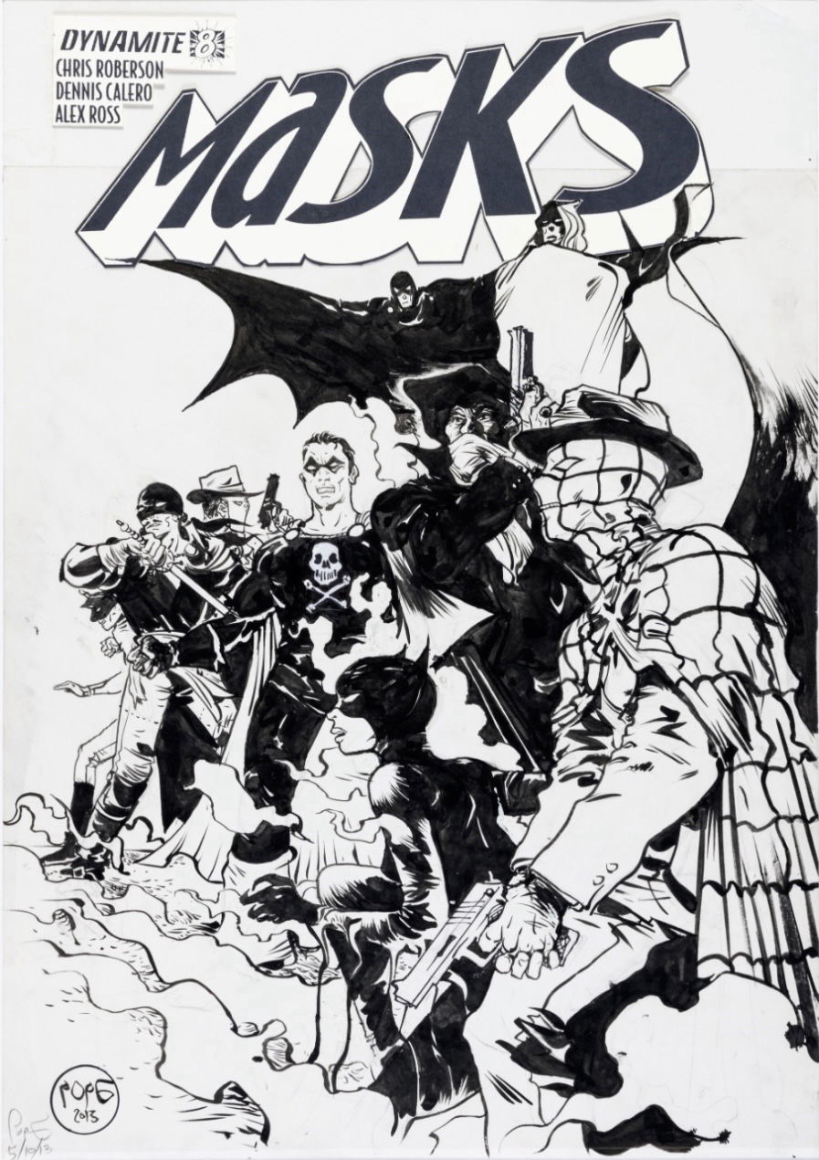 Masks #8 cover - The Shadow, Zorro, Green Hornet By Paul Pope Original Comic Art