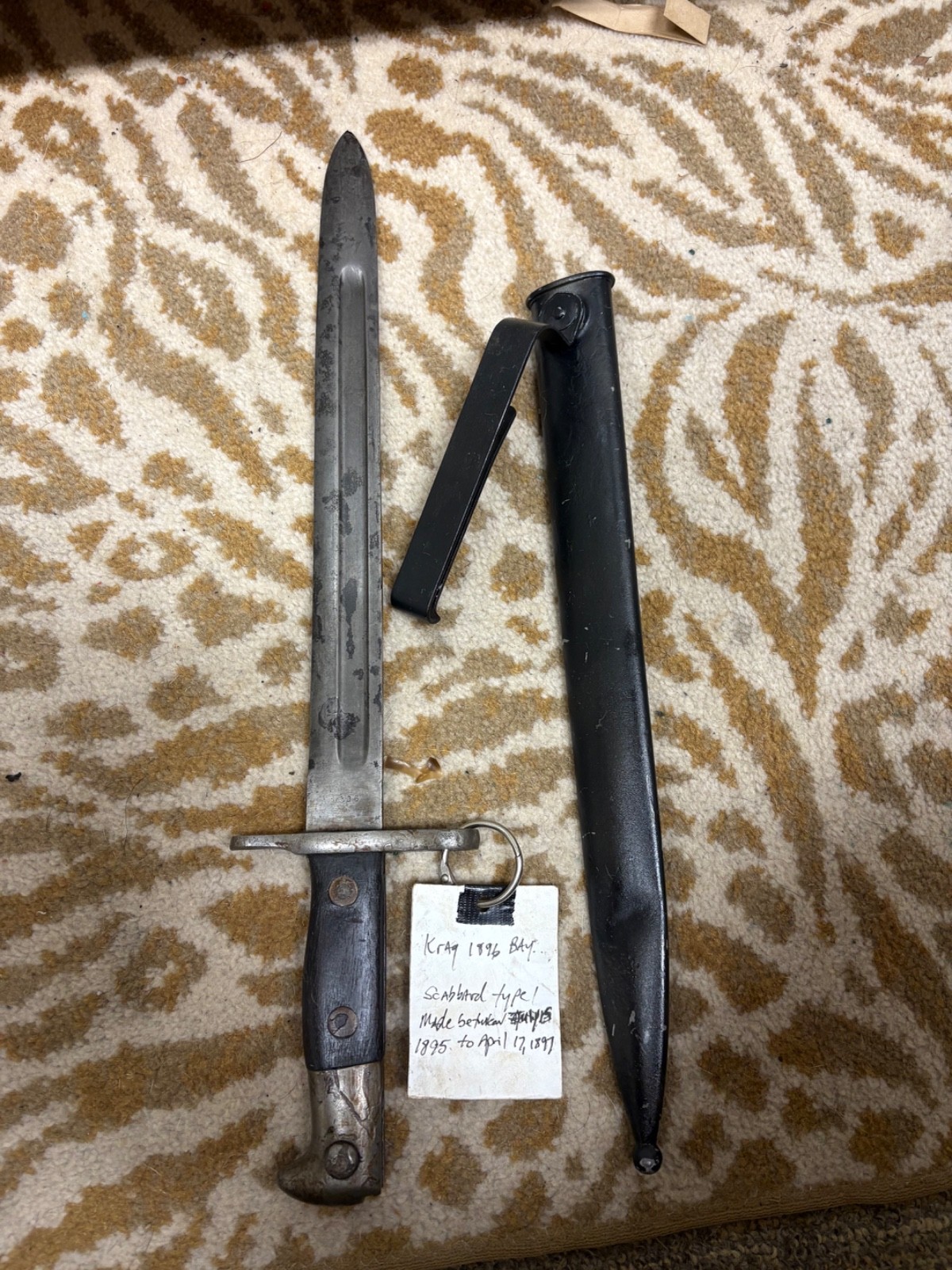VERY RARE SPANISH AMERICAN WAR US 1896 KRAG BAYONET w TYPE 1 SCABBARD VERY RARE SPANISH AMERICAN WAR US 1896 KRAG BAYONET w TYPE 1 SCABBARD