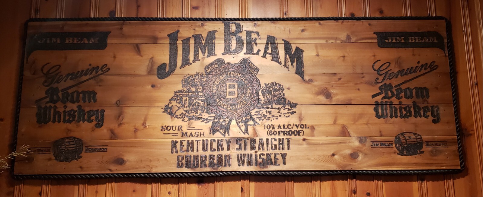Huge Ultimate Bar Backdrop JIM BEAM Wood Burnt Cedar Bar Mural