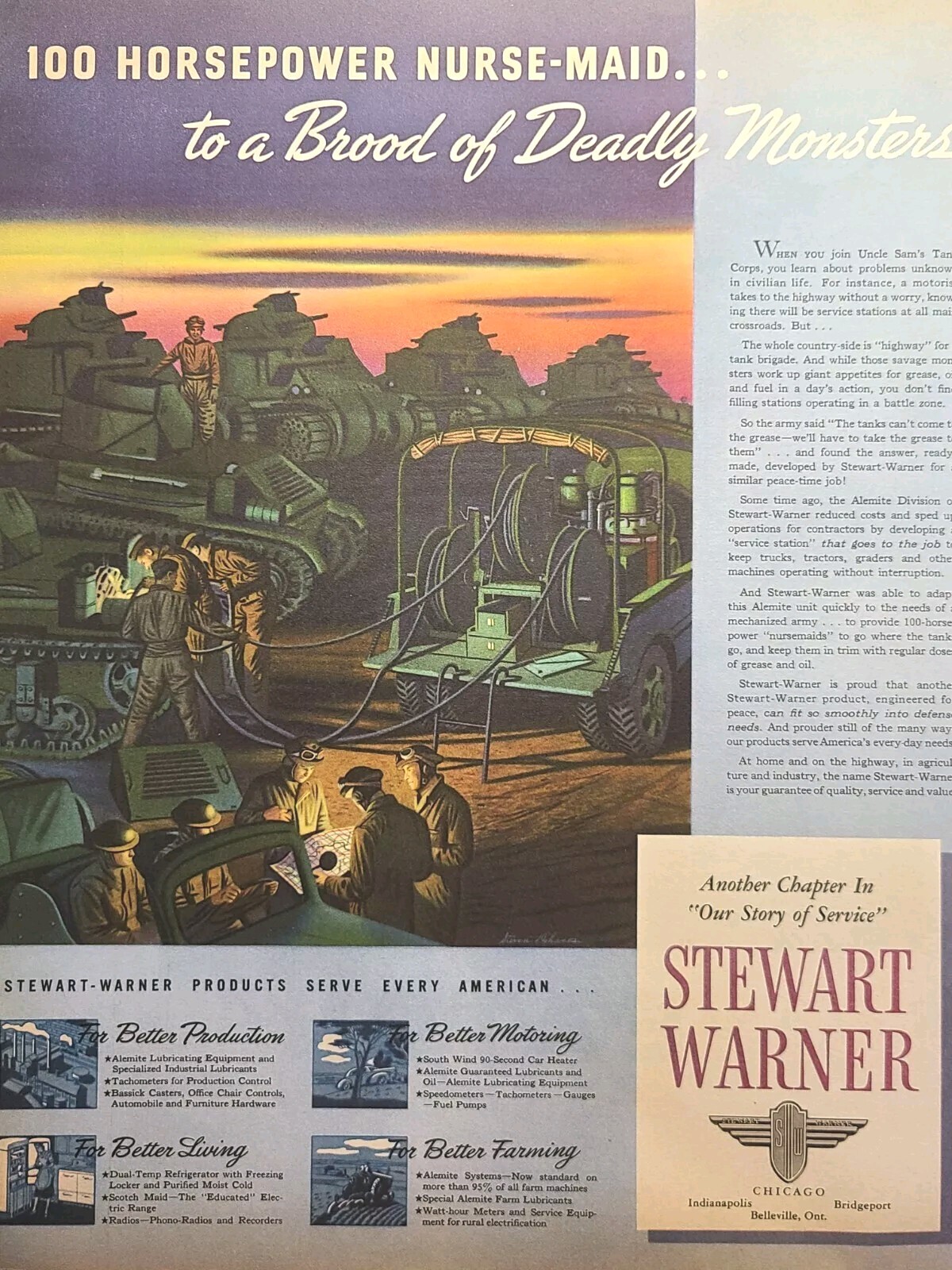 Stewart-Warner Tank Brigade Alemite Mobile Grease Truck Vintage Print Ad 1941