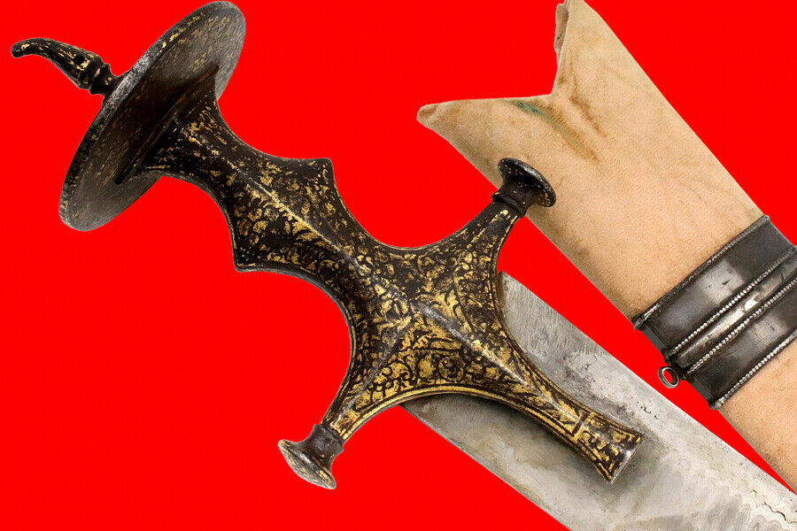 Impressive 18th-19th C. Indian Tulwar Shamshir Sword wth Dramatic Damascus Blade